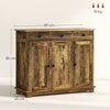 HOMCOM Sideboard with Rubberwood Top and Adjustable Shelves for Dining Room, Kitchen - Rustic Brown