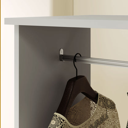 HOMCOM Open Wardrobe on Wheels, Bedroom Wardrobe with Clothes Hanging Rail, 3 Storage Shelves, Mobile Garment Rack for Cloakroom, Hallway, Grey