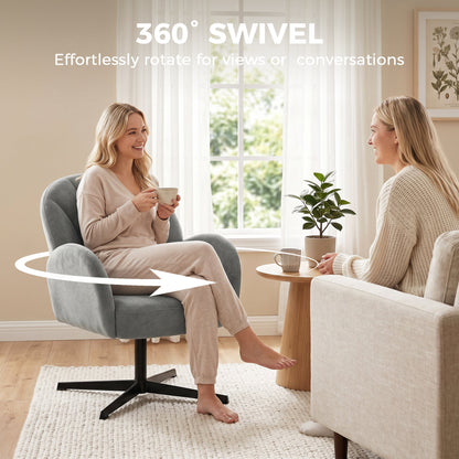 HOMCOM Swivel Accent Chair, Shell-Shaped Armchair with Spring Cushion, Metal Base, Grey