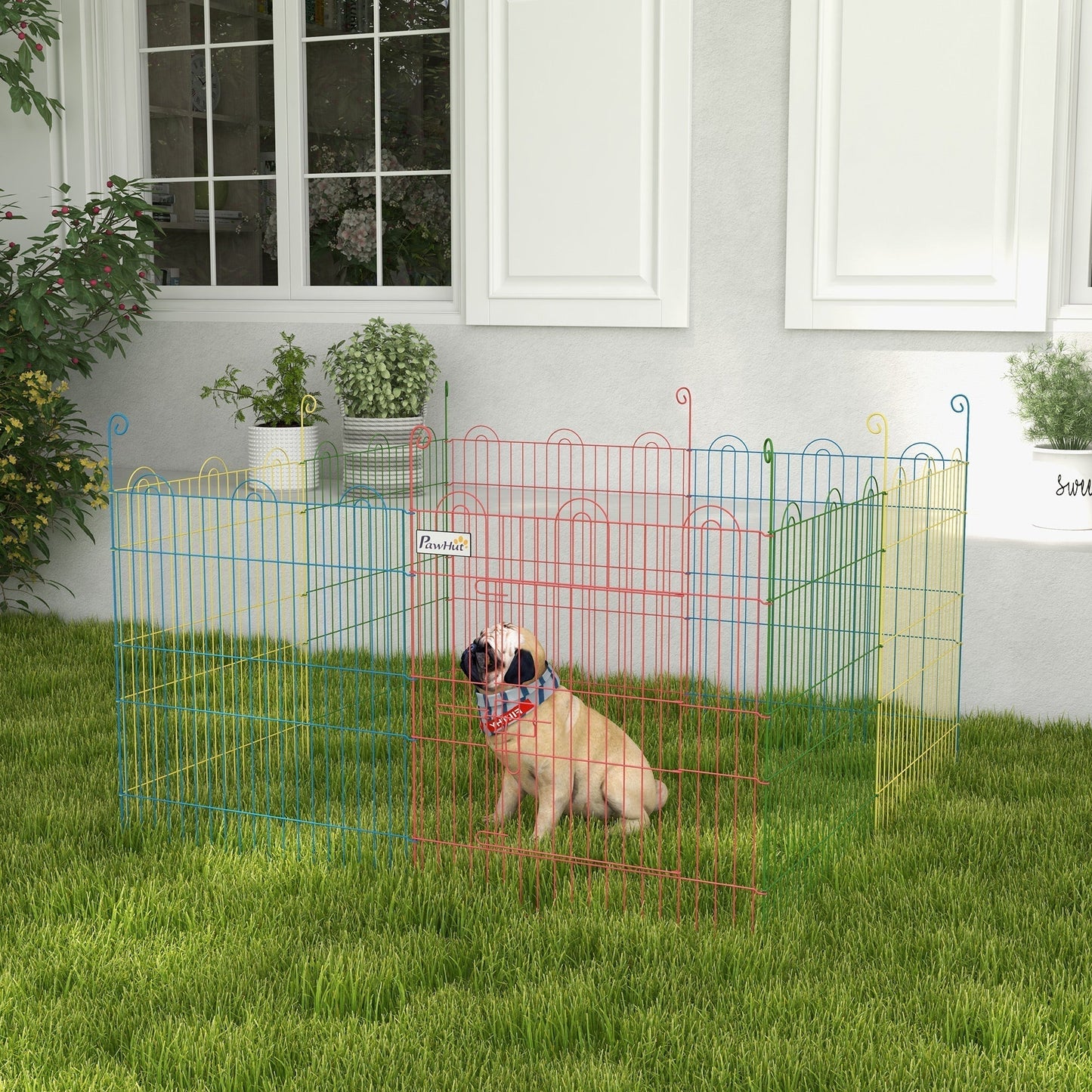 PawHut Pet Playpen Crate, with Eight Panels, Door, for Indoors and Outdoors, 60H x a156cm