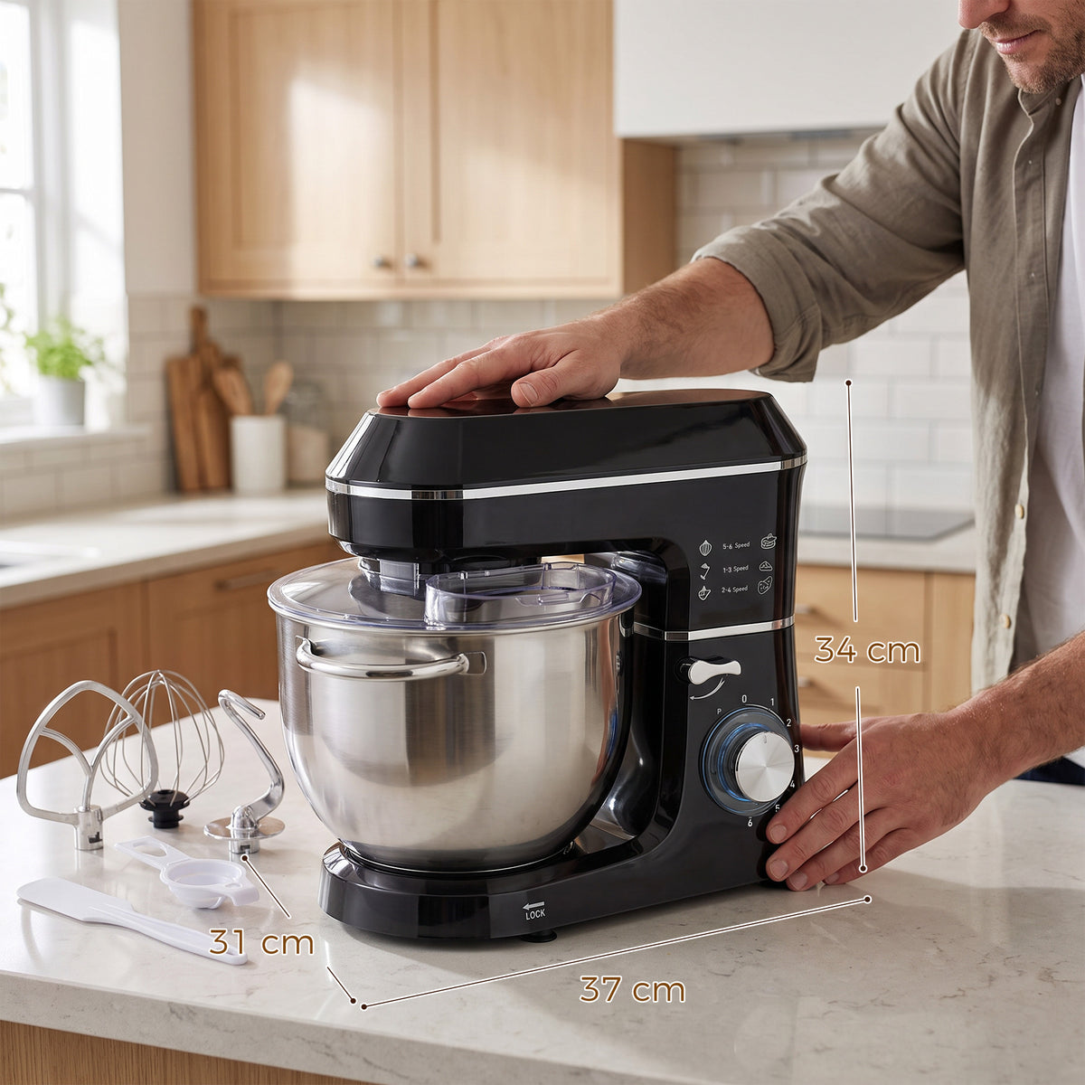 HOMCOM 7 L 1400W 6-Speed Tilt-Head Food Mixer in Black