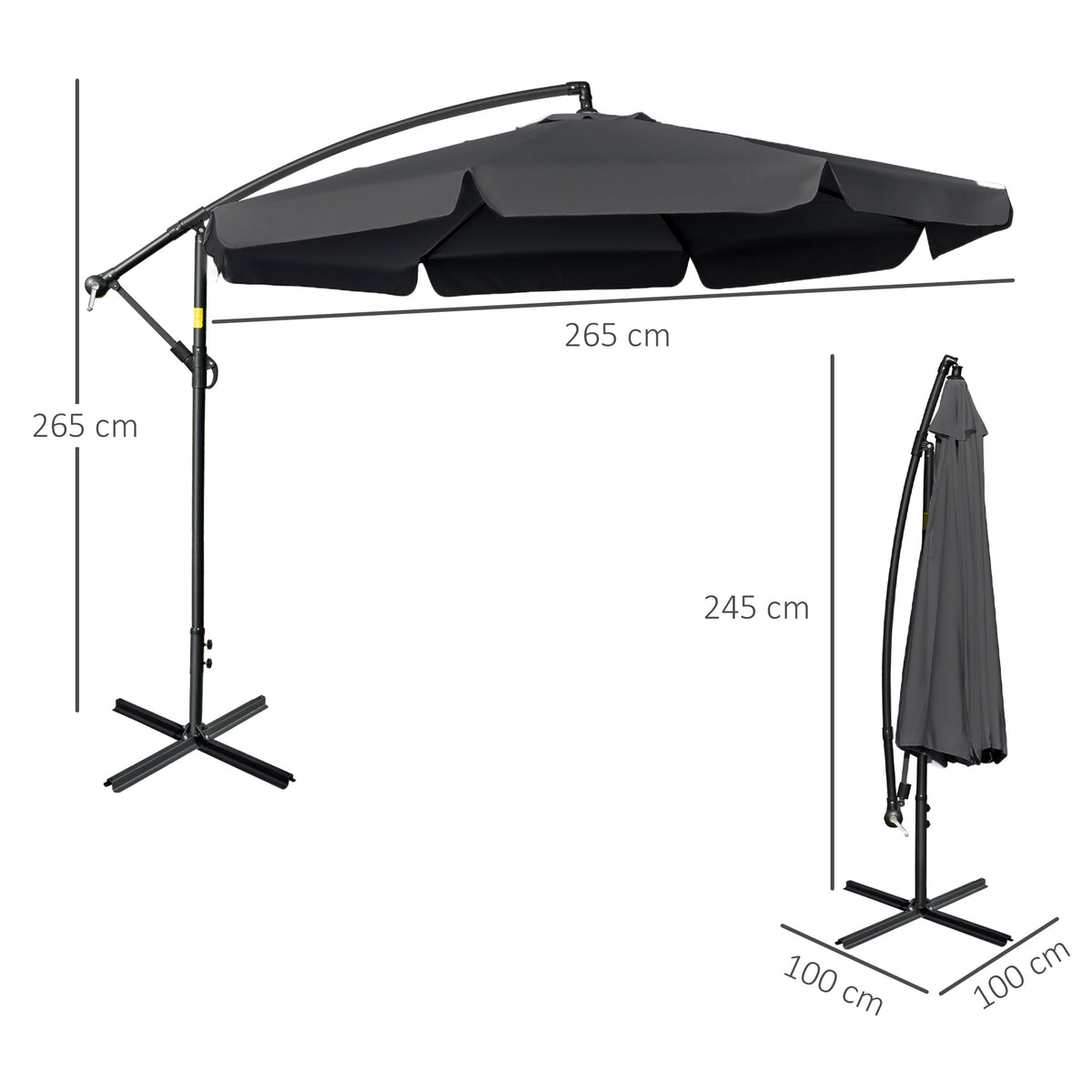 Outsunny 2.7m Garden Banana Parasol Cantilever Umbrella in Black