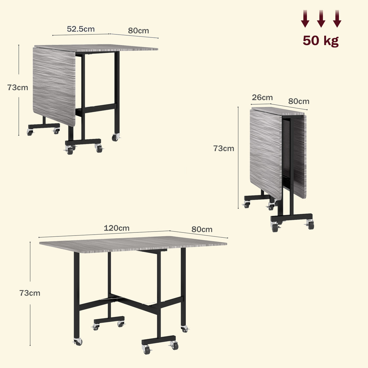 HOMCOM Six-Seater Drop-Leaf Dining Table in Grey Wood-effect