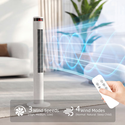 HOMCOM Oscillating Tower Fan Remote Control 3 Speed Modes Cooling Machine in White