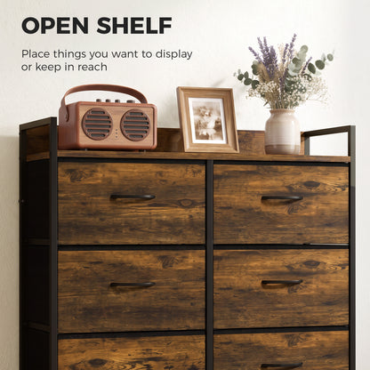 HOMCOM Rustic Chest of Six Fabric Drawers in Rustic Brown
