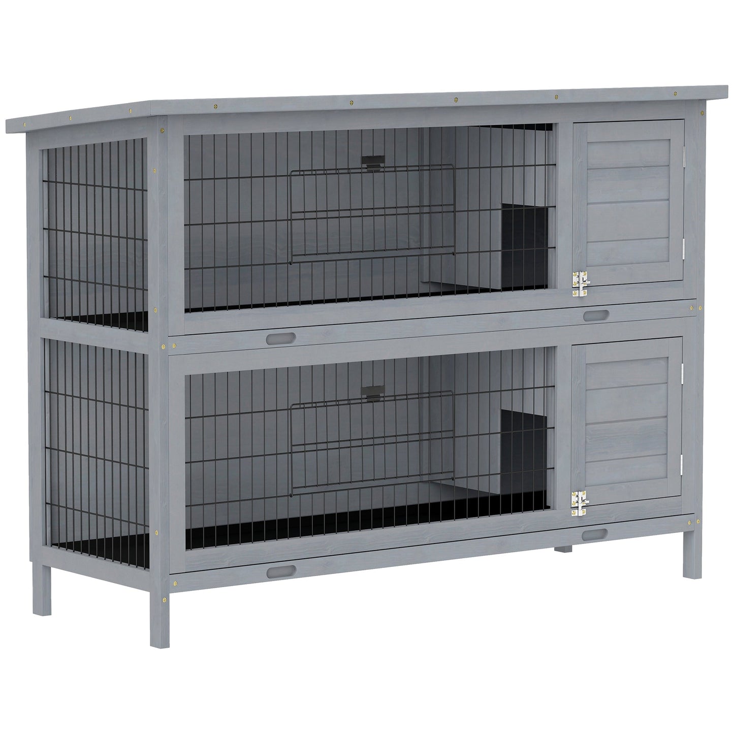 PawHut Rabbit Hutch Outdoor Guinea Pig Hutch Bunny Cage with No-Leak Trays, Divider, 136 x 50 x 93cm, Grey