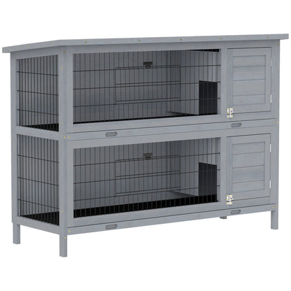 PawHut Rabbit Hutch Outdoor Guinea Pig Hutch Bunny Cage with No-Leak Trays, Divider, 136 x 50 x 93cm, Grey