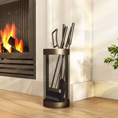 Outsunny 5-Piece Fireplace Tools Set with Mesh Basket in Black