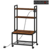 HOMCOM 4-Tier Printer Stand with Power Outlets and Wheels - Rustic Brown