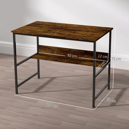 HOMCOM 2-Tier Computer Desk in Rustic Brown