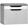 HOMCOM Shoe Bench with Cushion, Modern Storage Bench with Padded Seat, 2-tier Cabinet, Hidden Storage, Adjustable Shelf for Living Room and Entryway, Light Grey