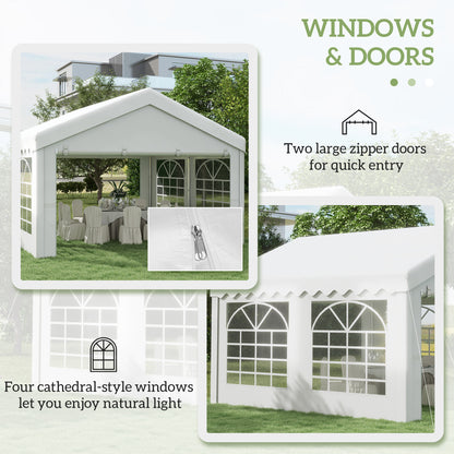 Outsunny 4m x 4m Marquee Party Tent, Heavy Duty Wedding Canopy with Sidewalls, Doors, Windows, Galvanised Garden Gazebo for Parties Events, White