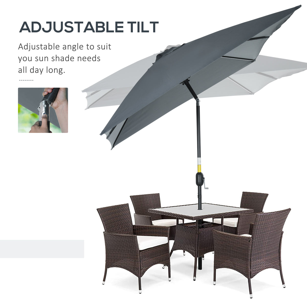 Outsunny Garden Parasol Umbrella with Aluminium Pole in Dark Grey