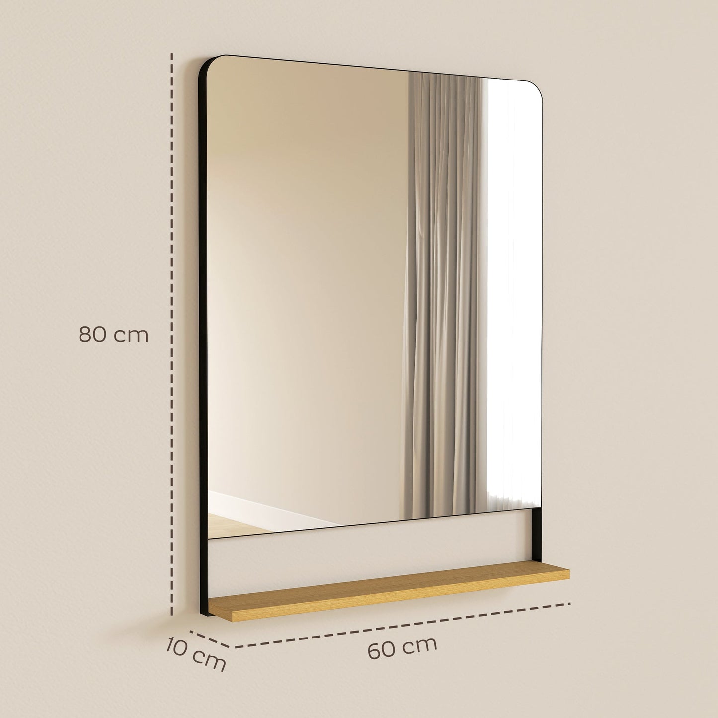 مرآة حائط HOMCOM مع رف خشبي - أسود