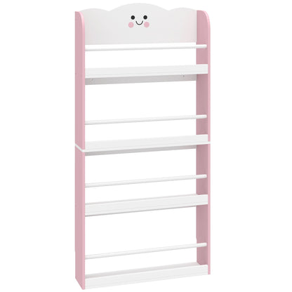 AIYAPLAY 4 Tier Kids Bookshelf, Wall-Mounted Children Bookcase, Toddler Space-Saving Bookcase for Kids Room, Playroom, Pink