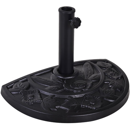 Outsunny 9kg Resin Parasol Base, Half Round Umbrella Stand with Floral Design for Garden, Outdoor, Suitable Umbrella Rod: 3.8cm, 4.8cm, Black