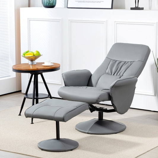 HOMCOM Swivel Recliner Chair with Footstool in Light Grey