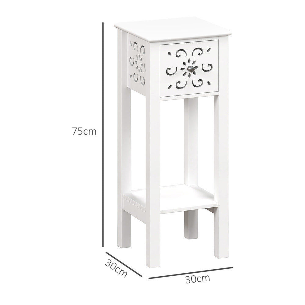 HOMCOM Set of Two Elegant Floral Cut-Out Side Tables in White