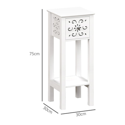 HOMCOM Set of Two Elegant Floral Cut-Out Side Tables in White