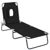 Outsunny Outdoor Folding Sun Lounger with Face Hole, 4 Level Adjustable Backrest Reclining Garden Lounger, Garden Recliner Sunbed with 600 D Oxford Cloth Seat and Pillow for Beach, Black