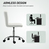 HOMCOM PU Leather Armless Office Chair, Modern Vanity Computer Swivel Chair with Rolling Wheels and Adjustable Height for Home Study, Bedroom, White