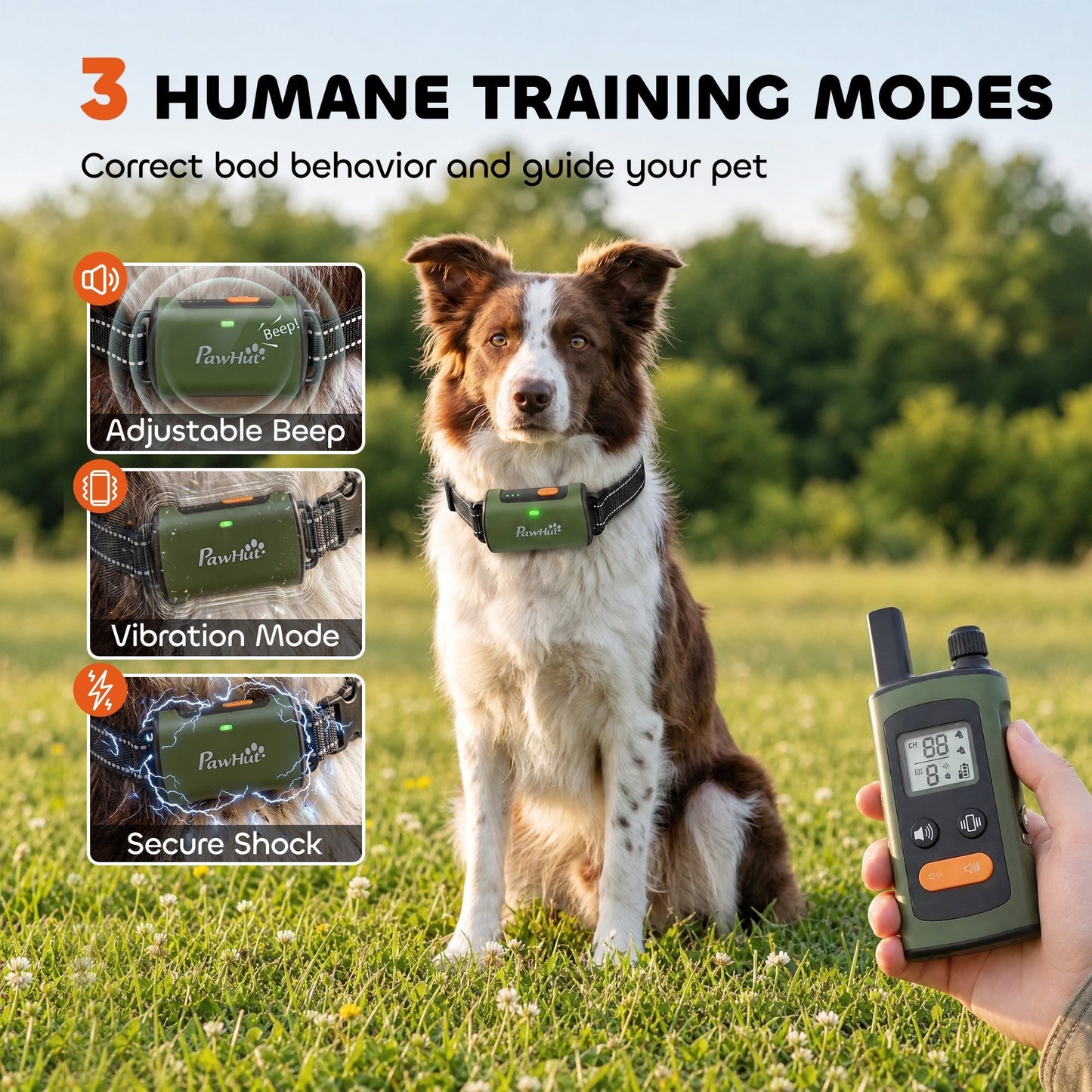 PawHut Dog Training Collar with 3200Ft Remote Range, Anti Barking Device with 3 Modes, IPX7 Waterproof, Rechargeable