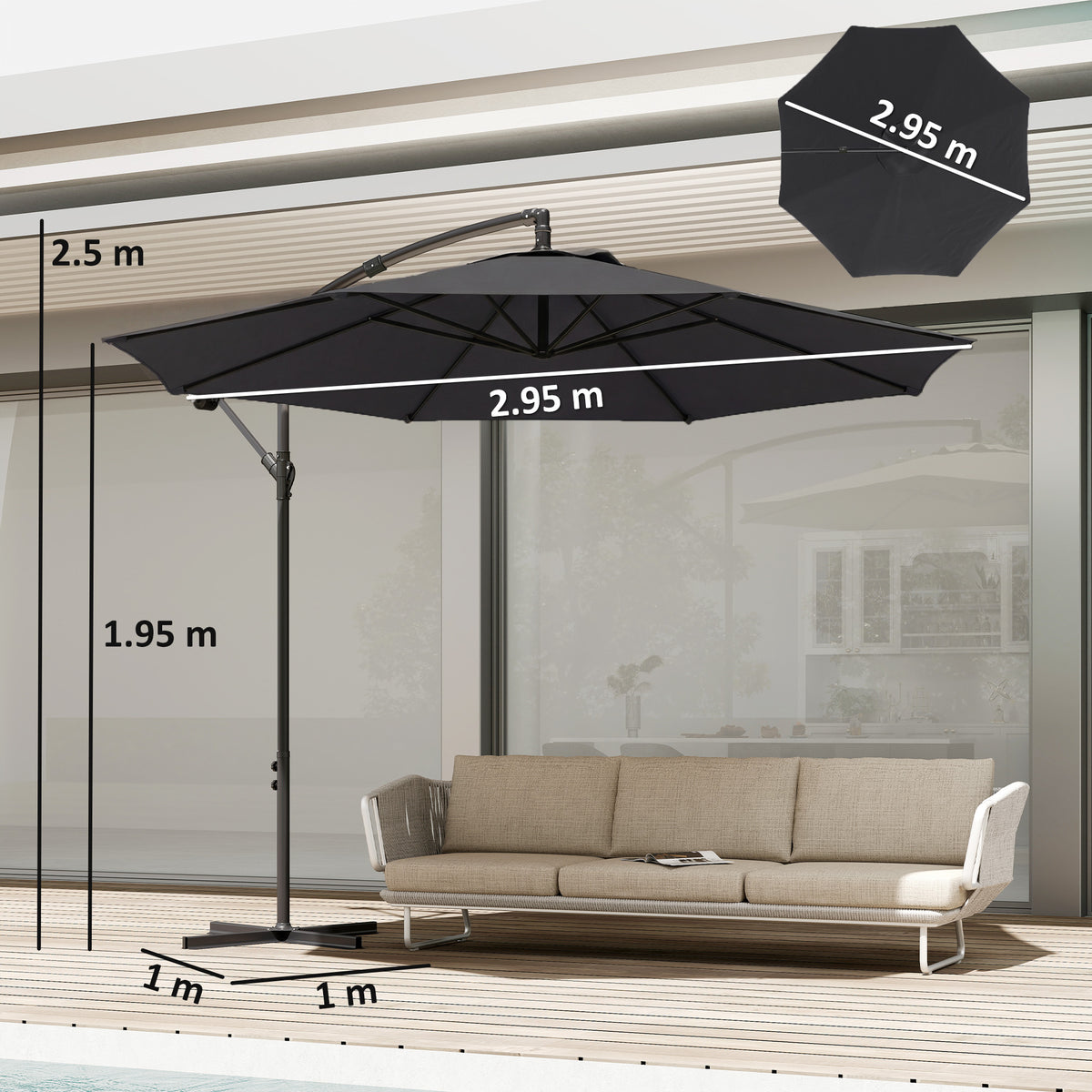 Outsunny 3 m Overhanging Cantilever Parasol in Black