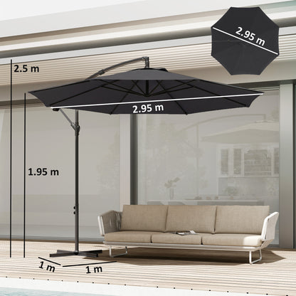 Outsunny 3 m Overhanging Cantilever Parasol in Black