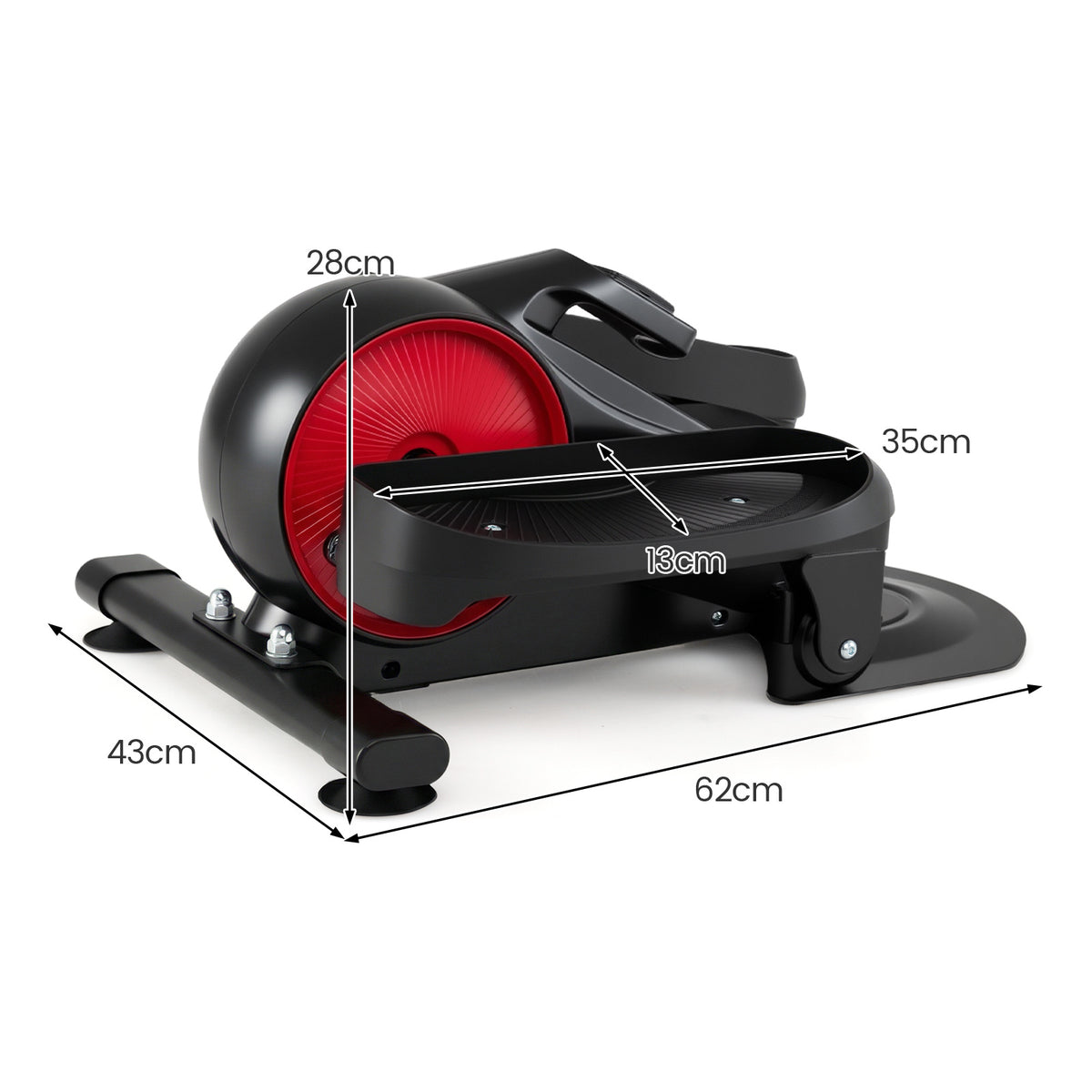 The pedal exerciser with lines indicating the product dimensions