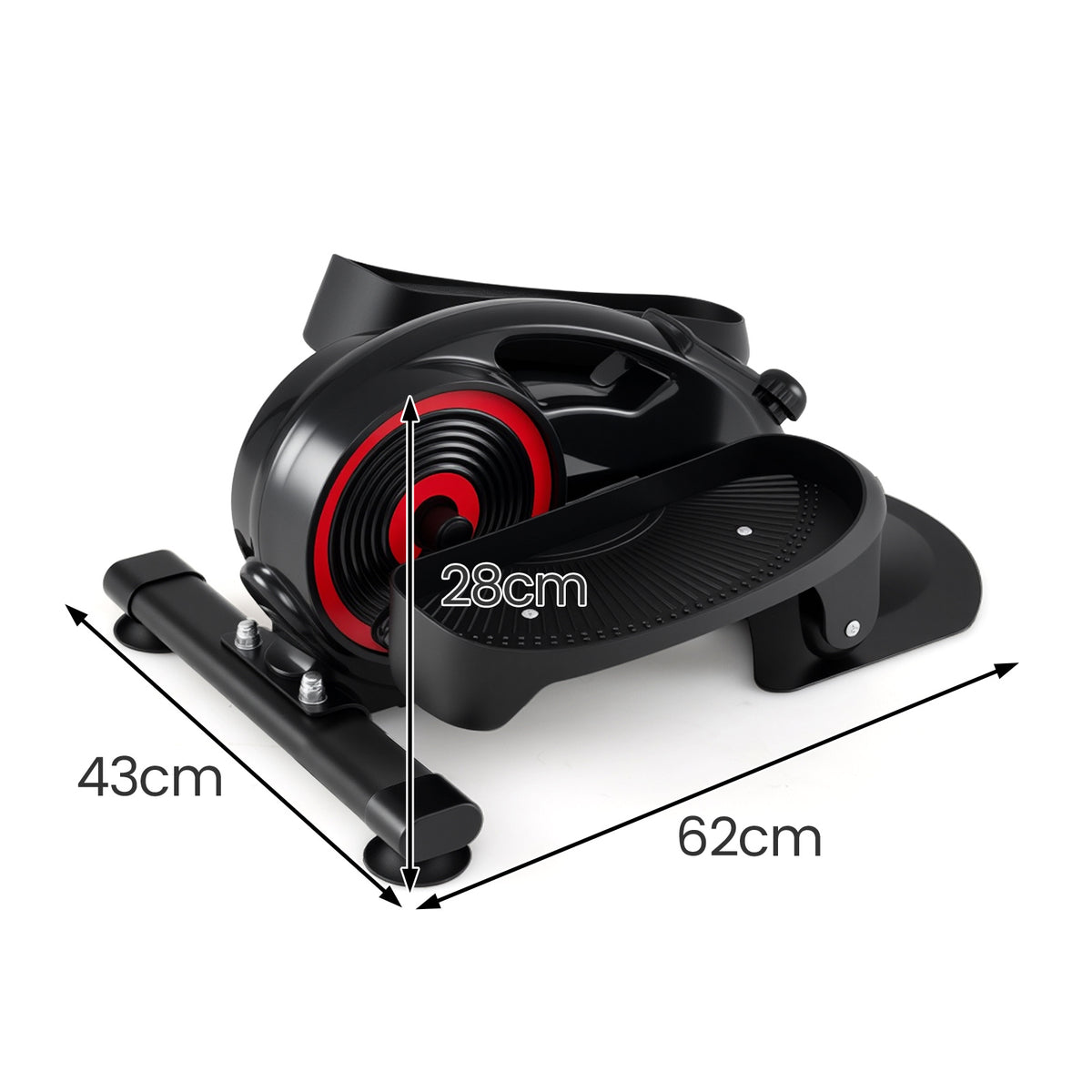 Side view of the under desk elliptical pedal exerciser showing its dimensions