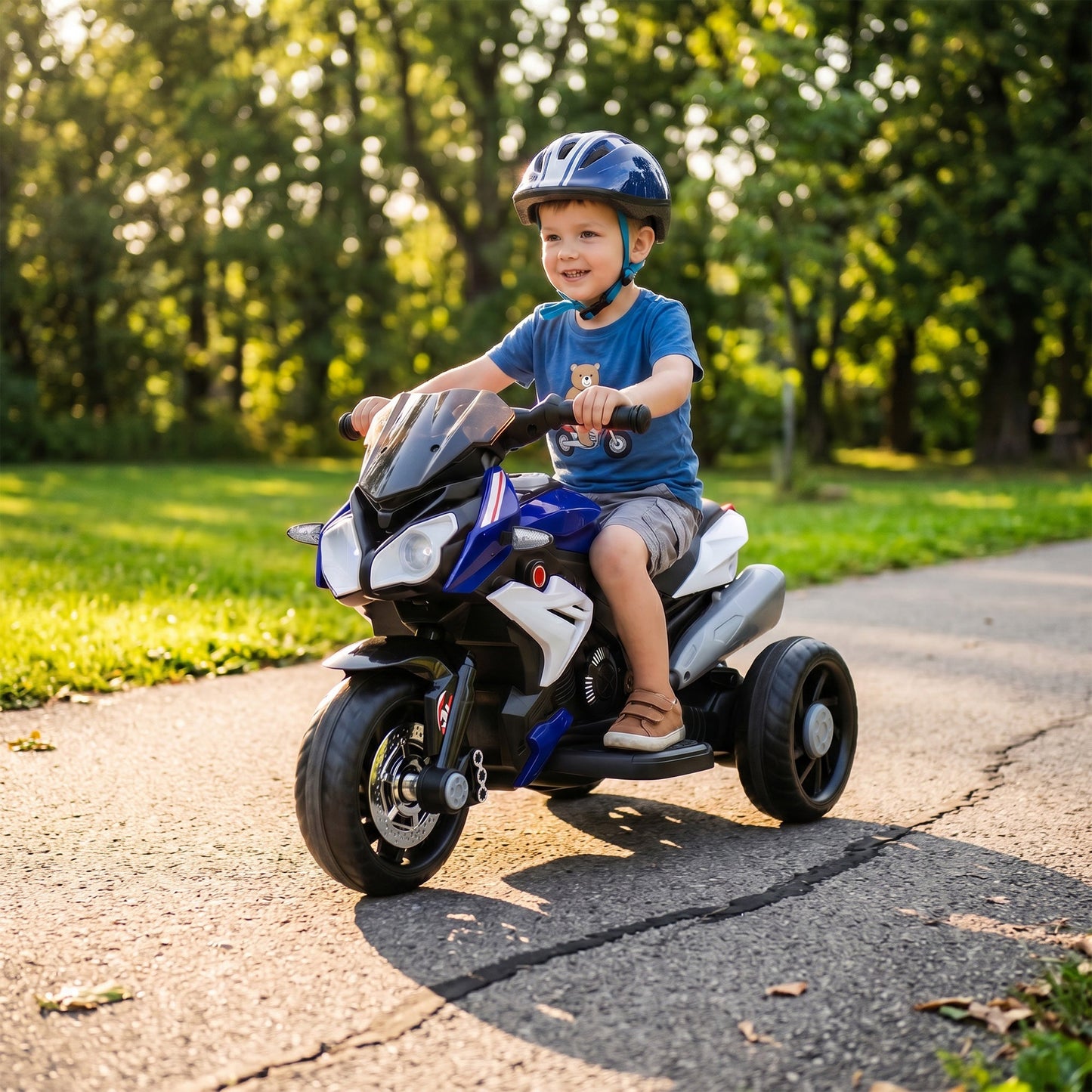 HOMCOM Kids Electric Motorcycle, 6V Ride on Motorcycle with 3 Wheels, LED Headlight, Music, Horn for Boys Girls 3-5 Years, Blue