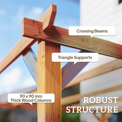 Outsunny 3 x 3 m Wooden Pergola Kit, Garden Pergola Gazebo Grape Trellis with Triangle Supports, 5 Beams, Maple Wood-effect
