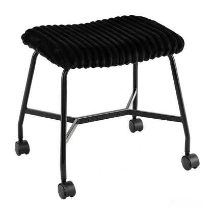 Upholstered Footrest Stool Set of 2 with 4 Swivel Casters & 7.5 cm Thick Cushion for Bedroom-Black