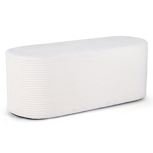 Upholstered Ottoman Bench 120CM Modern End of Bed Stool with Corduroy Fabric-White