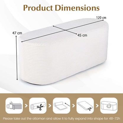 Upholstered Ottoman Bench 120CM Modern End of Bed Stool with Corduroy Fabric-White