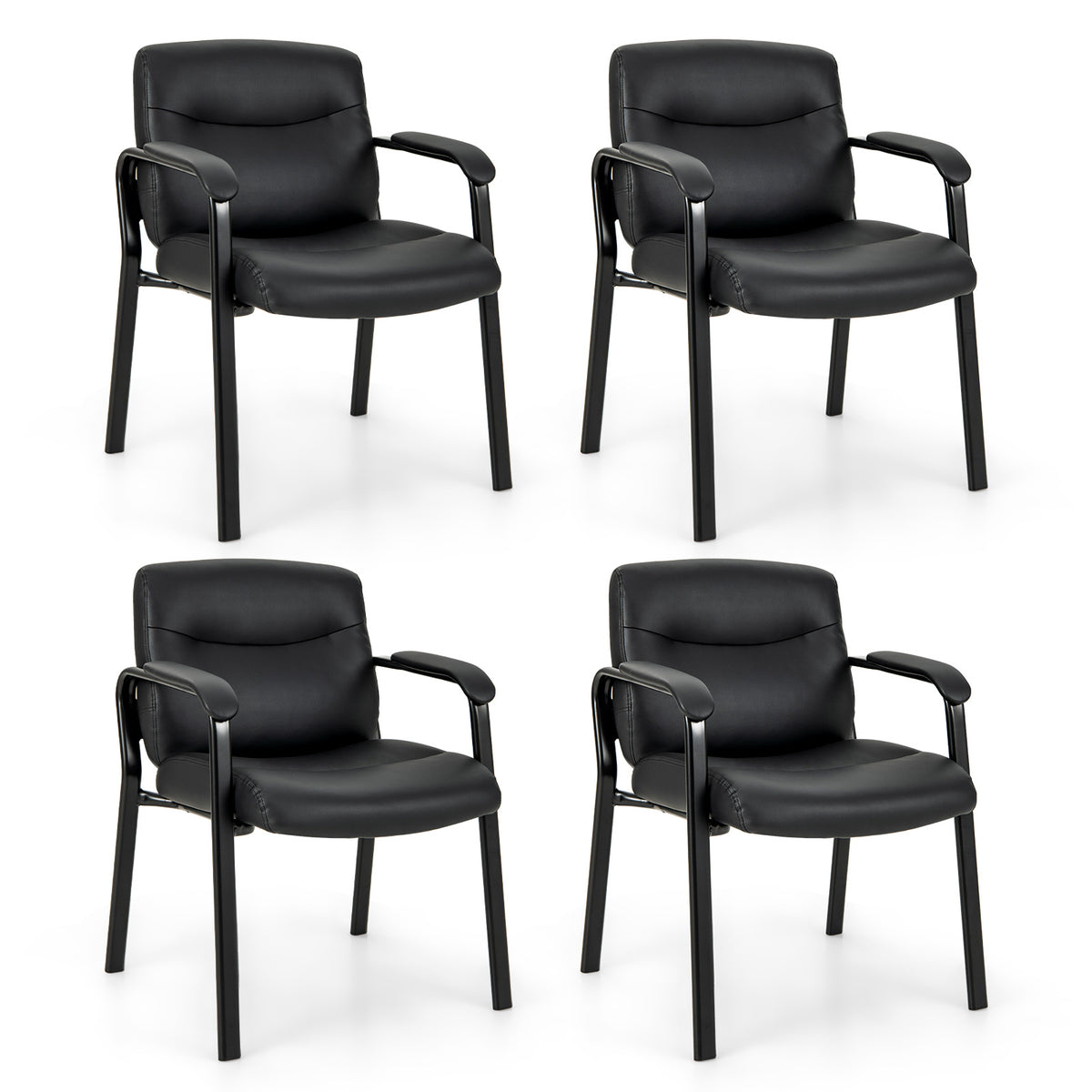 Upholstered Waiting Room Chair No Wheels Set of 4 with Padded Armrests-Black