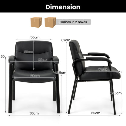 Upholstered Waiting Room Chair No Wheels Set of 4 with Padded Armrests-Black