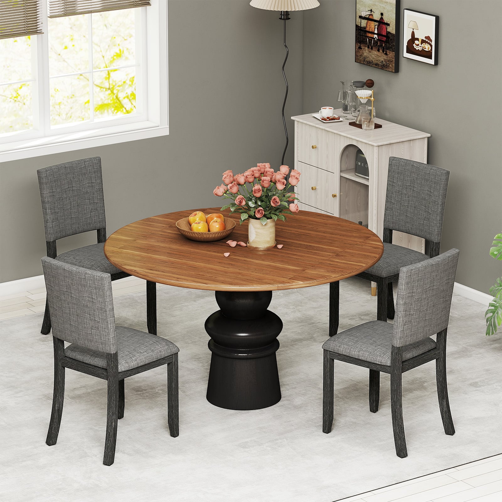 Upholstered Dining Chairs Set of 4 with Soft Padded Seat-Light Grey