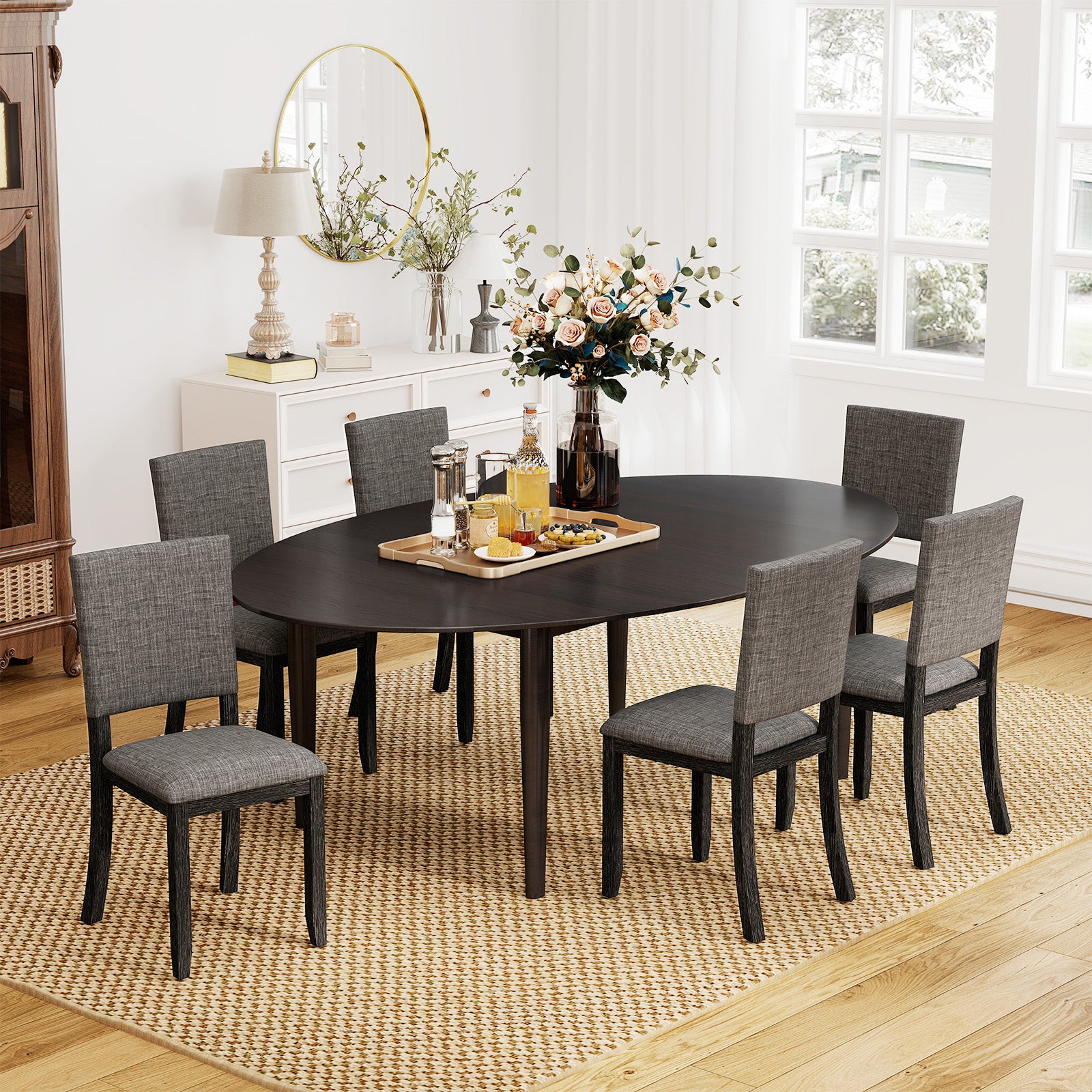 Upholstered Dining Chairs Set of 4 with Soft Padded Seat-Light Grey