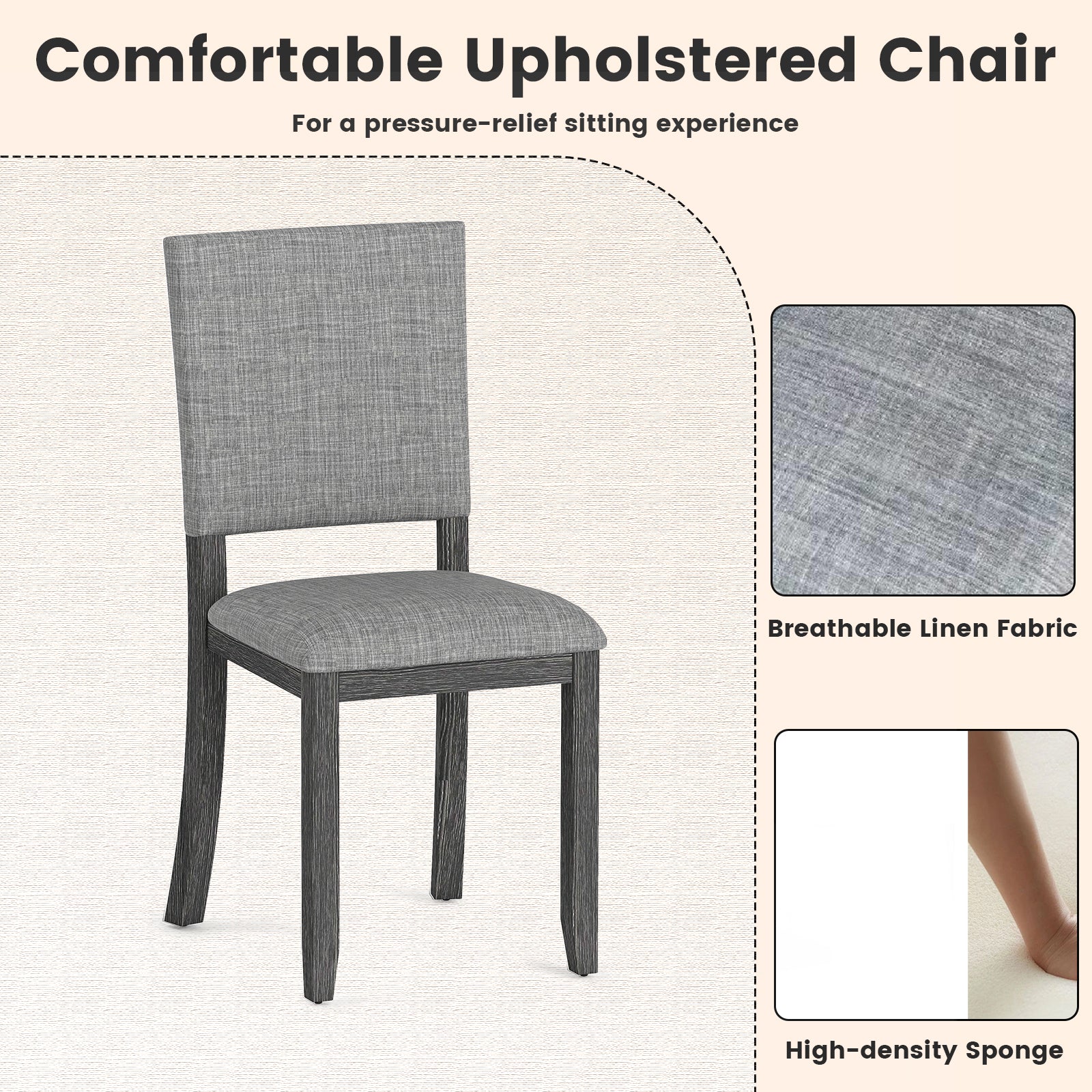 Upholstered Dining Chairs Set of 4 with Soft Padded Seat-Light Grey