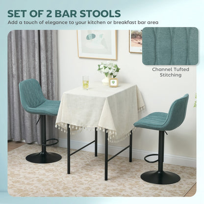 HOMCOM Set of Two Linen-Look Bar Stools in Blue