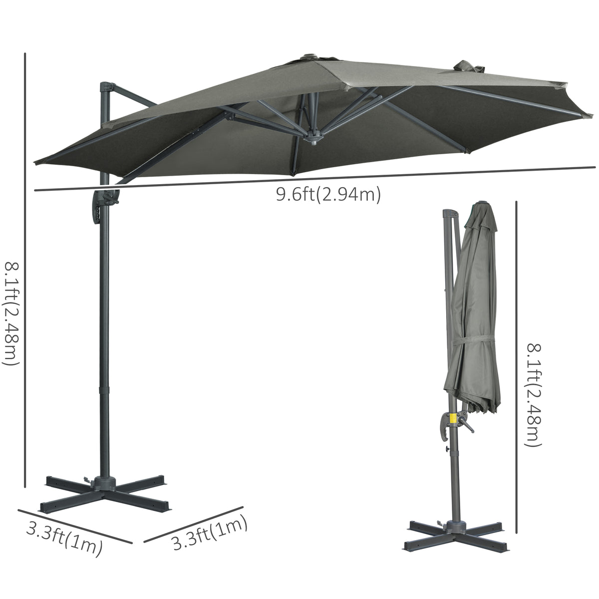 Outsunny Cantilever Parasol with Cross Base in Grey