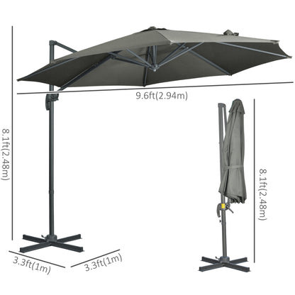 Outsunny Cantilever Parasol with Cross Base in Grey