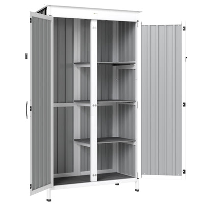 Outsunny Outdoor Storage Cabinet with Removable Shelves, Garden Tool Shed with Asphalt Roof, White and Black