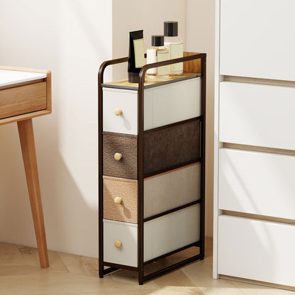 HOMCOM 4-Drawer Storage Organiser Unit, Chest of Drawers with Steel Frame for Bedroom, Living Room, Mixed-Brown