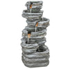 Outsunny Outdoor Fountain, 6-Tier Cascading Waterfall Feature with LED Lights, Resin Freestanding Garden Fountain, Grey