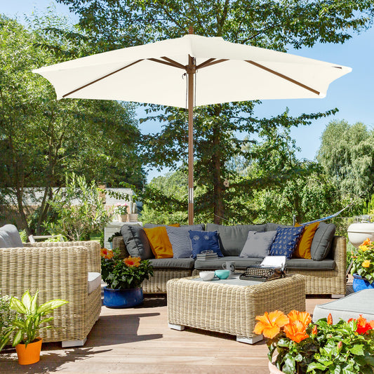Outsunny 2.5m Patio Umbrella, Wood Garden Parasol, Sun Shade with 6 Ribs and Top Vent for Outdoor, White