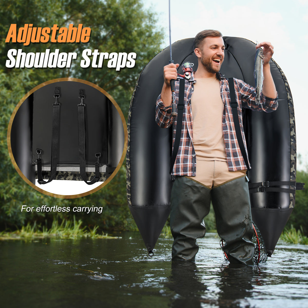 V-Shaped Fishing Float Tube with Rod Holder-Camouflage