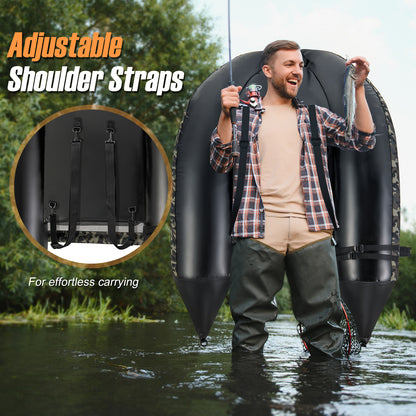 V-Shaped Fishing Float Tube with Rod Holder-Camouflage