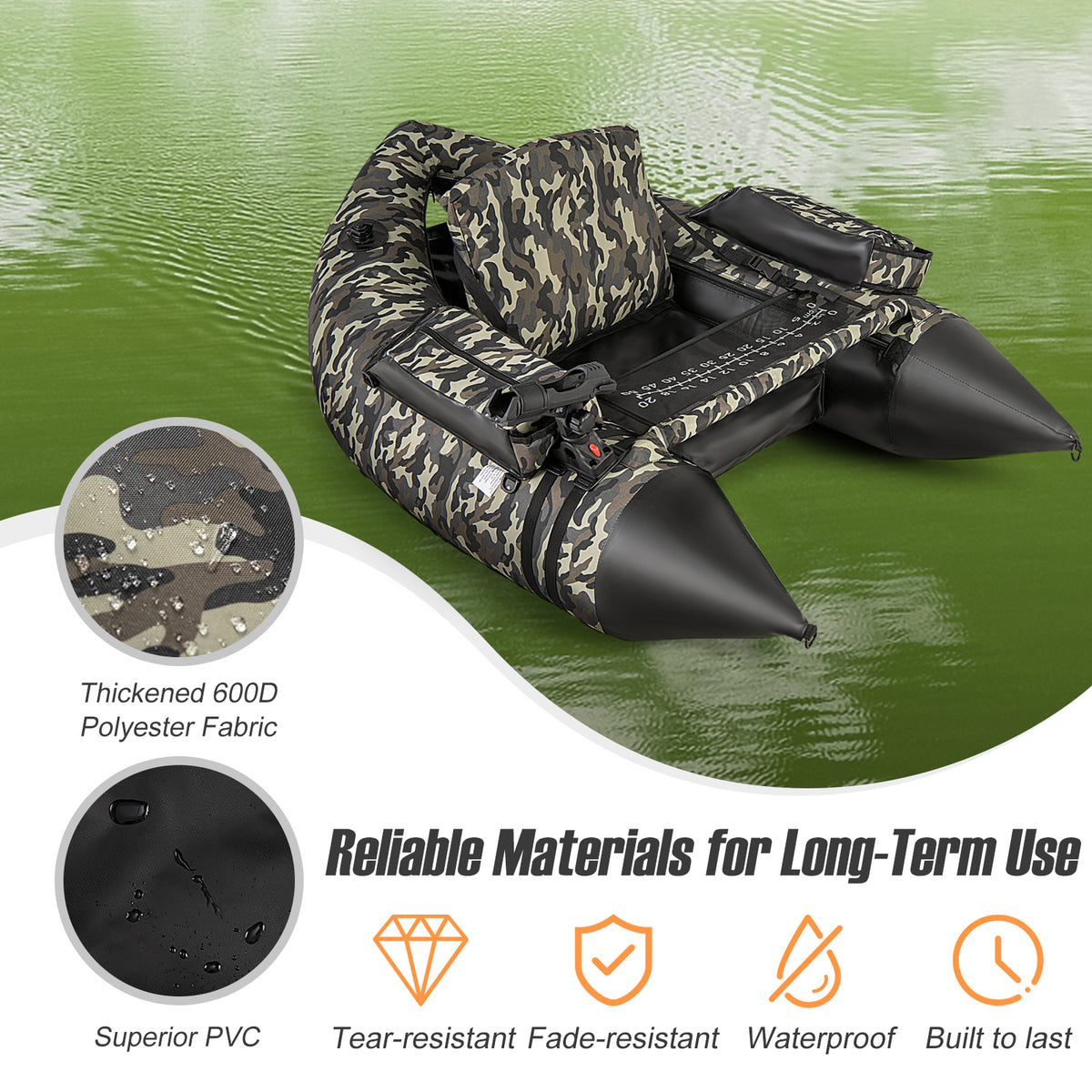 V-Shaped Fishing Float Tube with Rod Holder-Camouflage